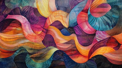 abstract colorful waves textile art