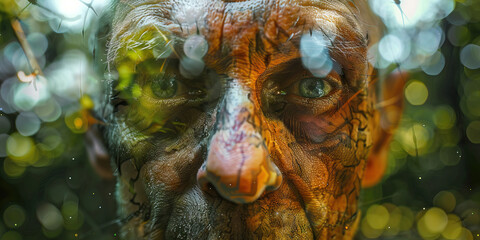Close-up Portrait of Elderly Man with Nature Overlay