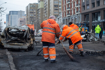 “Kyiv, Kyiv region Ukraine-20.12.2024:Consequences of the Russian military attack on Kyiv . It is...
