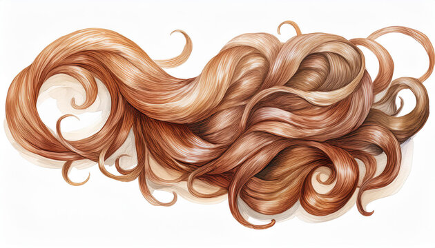 Geschwungene Locken &ndash; Aquarellillustration von Haaren voller Eleganz und Bewegung