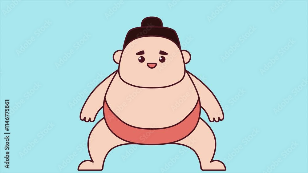 Poster cute little sumo wrestler. abstract loop animation