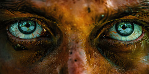 Naklejka premium Close-up of Human Eyes with Textured Skin