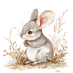 Adorable Bilby Illustration with Soft Features Surrounded by Delicate Grass and Blossoms