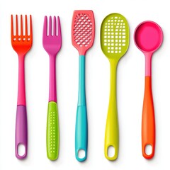 A set of isolated silver cutlery, including fork, spoon, and knife, on a white background