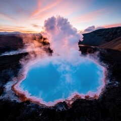 Fototapeta premium Breathtaking Aerial View of Blue Lagoon in Iceland at Sunrise