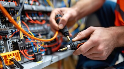Electrician Working on Complex Electrical System