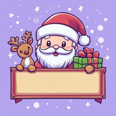 Cute reindeer and Santa. Christmas holiday greeting card design background template.