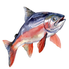 Fototapeta premium Watercolor Illustration of a Vibrant Pacific Salmon with Detailed Features and Rich Color Palette
