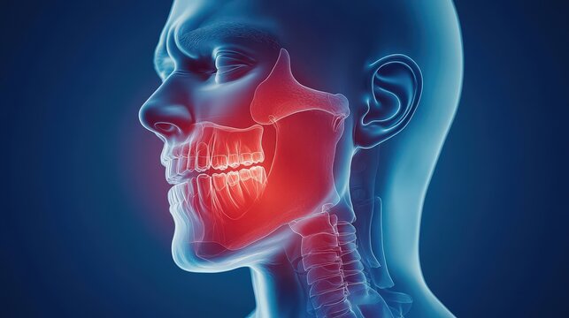 3D Medical Illustration of Human Jaw with Temporomandibular Joint Pain