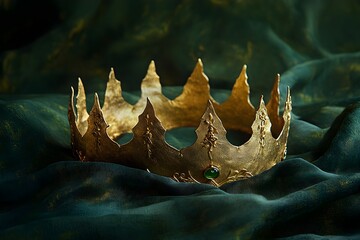 Obraz premium Golden crown resting on dark fabric background.