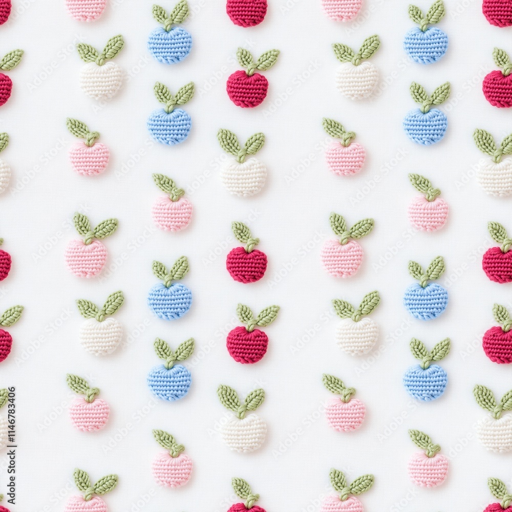 Poster colorful apple pattern: a delightful and vibrant pattern featuring an array of colorful, embroidered