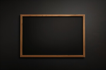 Minimalistic black chalkboard with a natural wooden frame, set against a dark, seamless background. Suitable for education, advertising, or creative designs with space for text or illustrations.