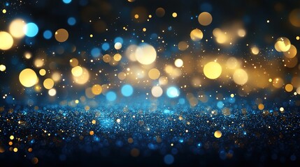Obraz premium Abstract dark blue and gold particle background with Christmas golden light bokeh