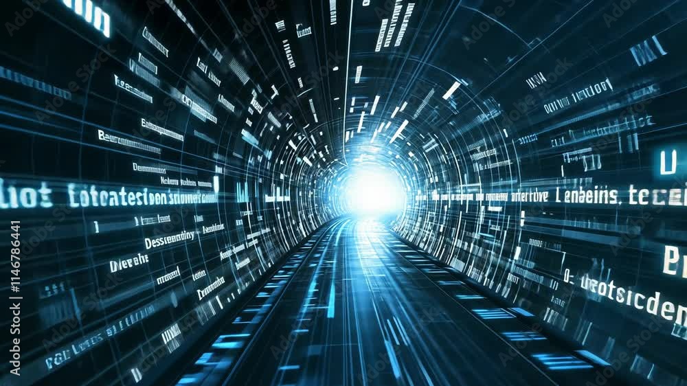 Aufkleber digital tunnel with glowing light and flowing data stream creates an immersive futuristic experience