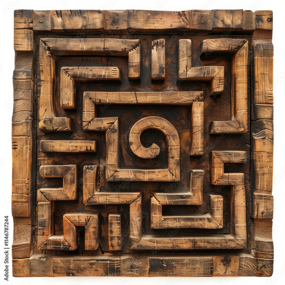 Poster wooden labyrinth puzzle with intricate paths, symbolizing problem solving and strategic thinking
