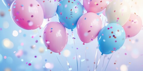 Pastel Balloons Floating in a Confetti Filled Sky A Celebration of Joy and Festivity