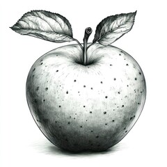 Pencil sketch of a single apple with leaves.