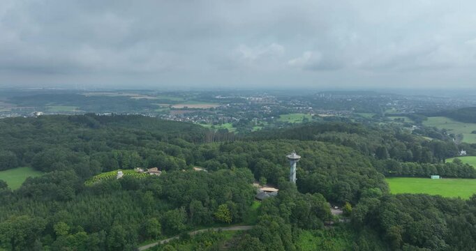 Aerial drone video of The Drielandenpunt near Vaals three country point where the borders between the Netherlands , Belgium , Germany meet.