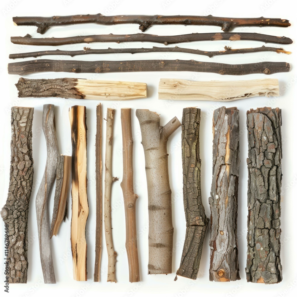 Aufkleber different sizes and textures of wooden logs and branches creating a diverse natural pattern