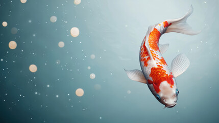 Fish Santa concept. Majestic koi fish swimming gracefully in serene water with bubbles