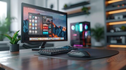 Modern Gaming Setup: iMac, Keyboard, Mouse, and PC Tower