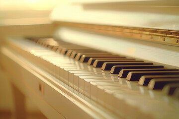 Piano keys bathed in soft morning light create a serene atmosphere for music lovers to enjoy. Generative AI