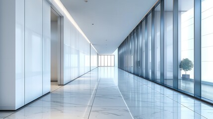 Obraz premium Modern Office Corridor: Sleek Design and Bright Interior