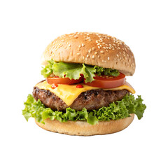 Fresh Beef Burger Isolated on Transparent Background 