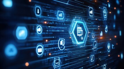 Obraz premium Digital Technology Network Interface with Glowing Data Connectivity