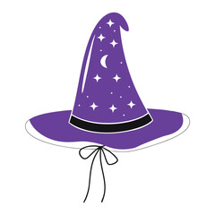 Flat vector illustration of purple witch hat
