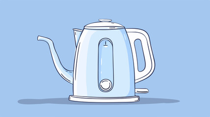 Electric Kettle Cartoon Drawing in White and Blue