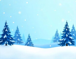 Obraz premium Snowy winter landscape with silhouettes of pine trees and falling snowflakes, against a light blue background