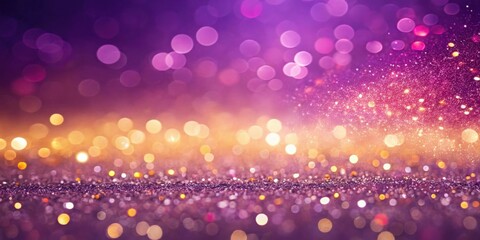 A shimmering background with a blend of purple and gold bokeh, a beautiful festive abstract pattern.