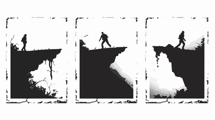 Falling from Cliff Danger Sign Set: Unstable Cliff Edge