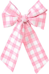 Pink and white checkered ribbon is tied in a bow