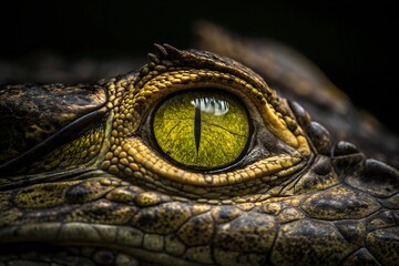 Macro Shot of Crocodile Eye with Intense Yellow and Green Patterns