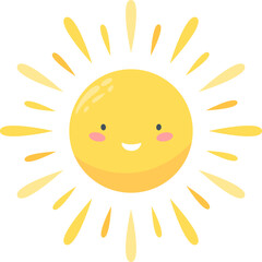 Cartoon sun shining brightly, exuding happiness while spreading warmth and joy. Radiating positivity and good vibes, creating a cheerful atmosphere on a sunny day