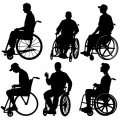  Various men silhouette in a wheelchair vector art illustration