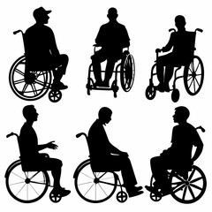  Various men silhouette in a wheelchair vector art illustration