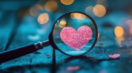 Heart Shape Through Magnifying Glass Surrounded by Bokeh Lights