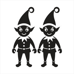Christmas Elves Silhouette Vector Art Illustration