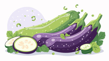 Japanese Obon Flat Vector Illustration with Eggplant and Cucumber
