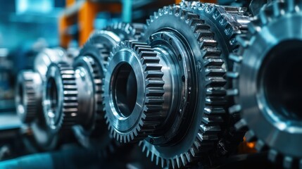 Fototapeta premium Close-Up of Industrial Gears in Mechanical Engineering Environment