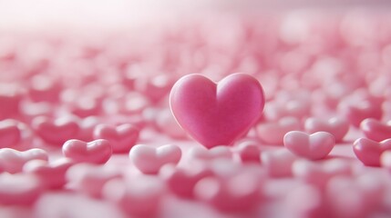 Obraz premium Single pink heart among many, bokeh effect.