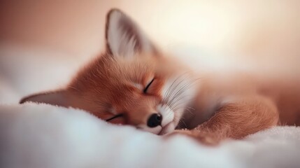 Adorable Fox Resting Peacefully on Snow in Golden Evening Light