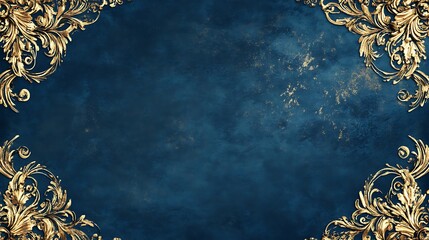 A rich blue canvas featuring ornate golden embellishments symmetrically arranged on the left and right edges, evoking a sense of opulence and refinement