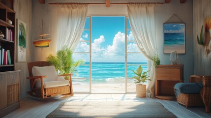 Coastal Living Room with Ocean View and Natural Light Entering