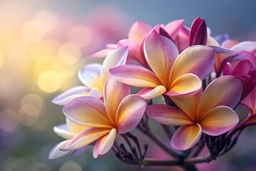 macro Vibrant and Colorful Petal Arrangement with Glowing Bokeh Background