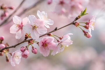 Obraz premium super macro Delicate Pink Cherry Blossoms in Full Bloom on a Spring Day