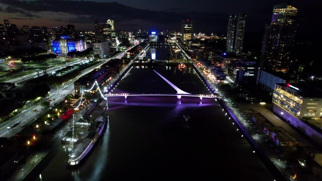 Buenos Aires Skyline In Buenos Aires Argentina. City At Night Landscape. Illuminated Cityscape. Downtown District. Buenos Aires Skyline In Buenos Aires Argentina. Highrise Buildings Scenery.